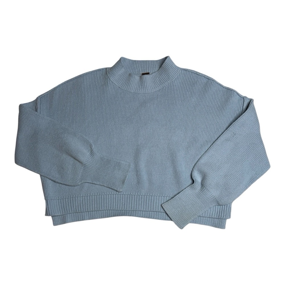 Free People Sz XS Easy Street Crop Pullover Slouchy Ribbed Knit Sweater Light Bl
